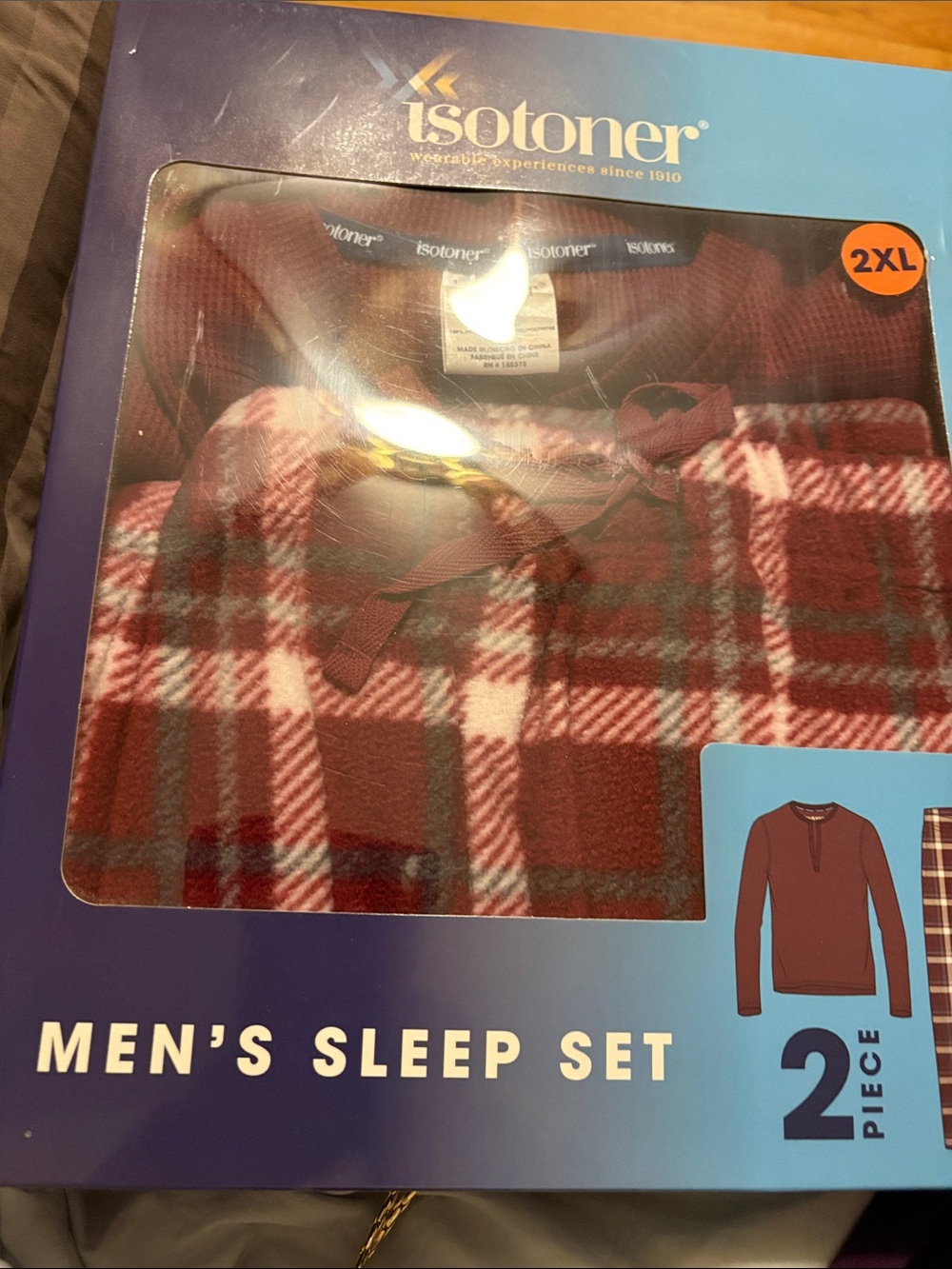 isotoner Men’s Burgundy and White Plaid Sleep Set - 2 Piece